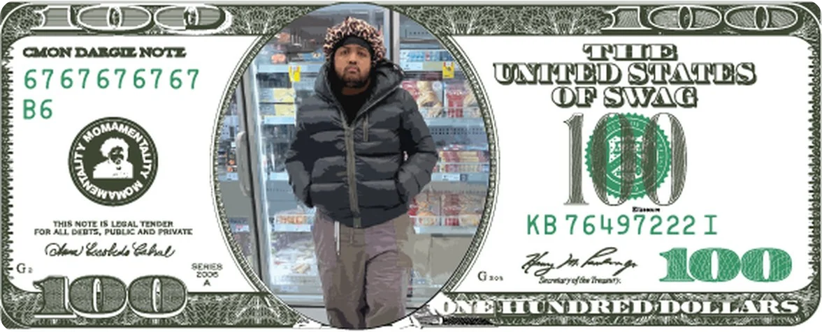 The Mahdi Bucks note, with the four changes from a real hundred-dollar bill numbered
